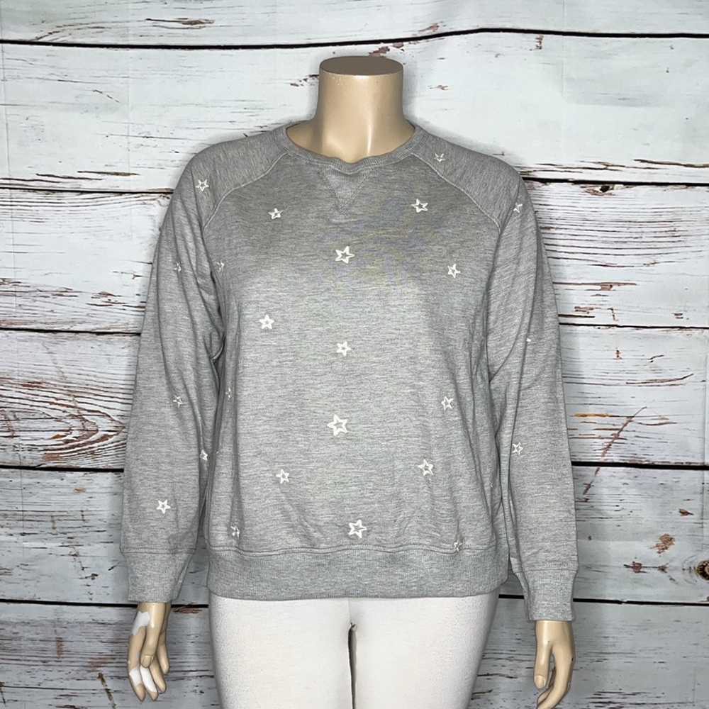 Brushed NWT Size XL Heather Gray - White Star Embroidered Sweatshirt Top
